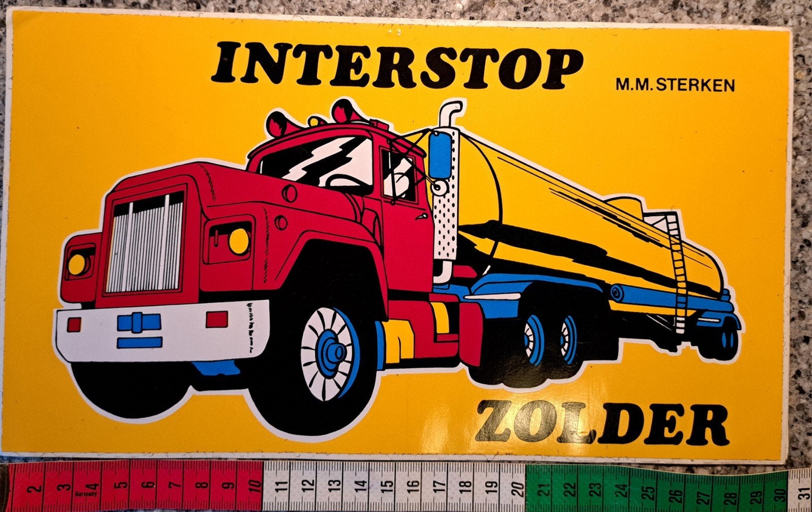 Vintage sticker Vrachtauto Amerikaans model strip interstop, Ophalen of Verzenden, Zo goed als nieuw