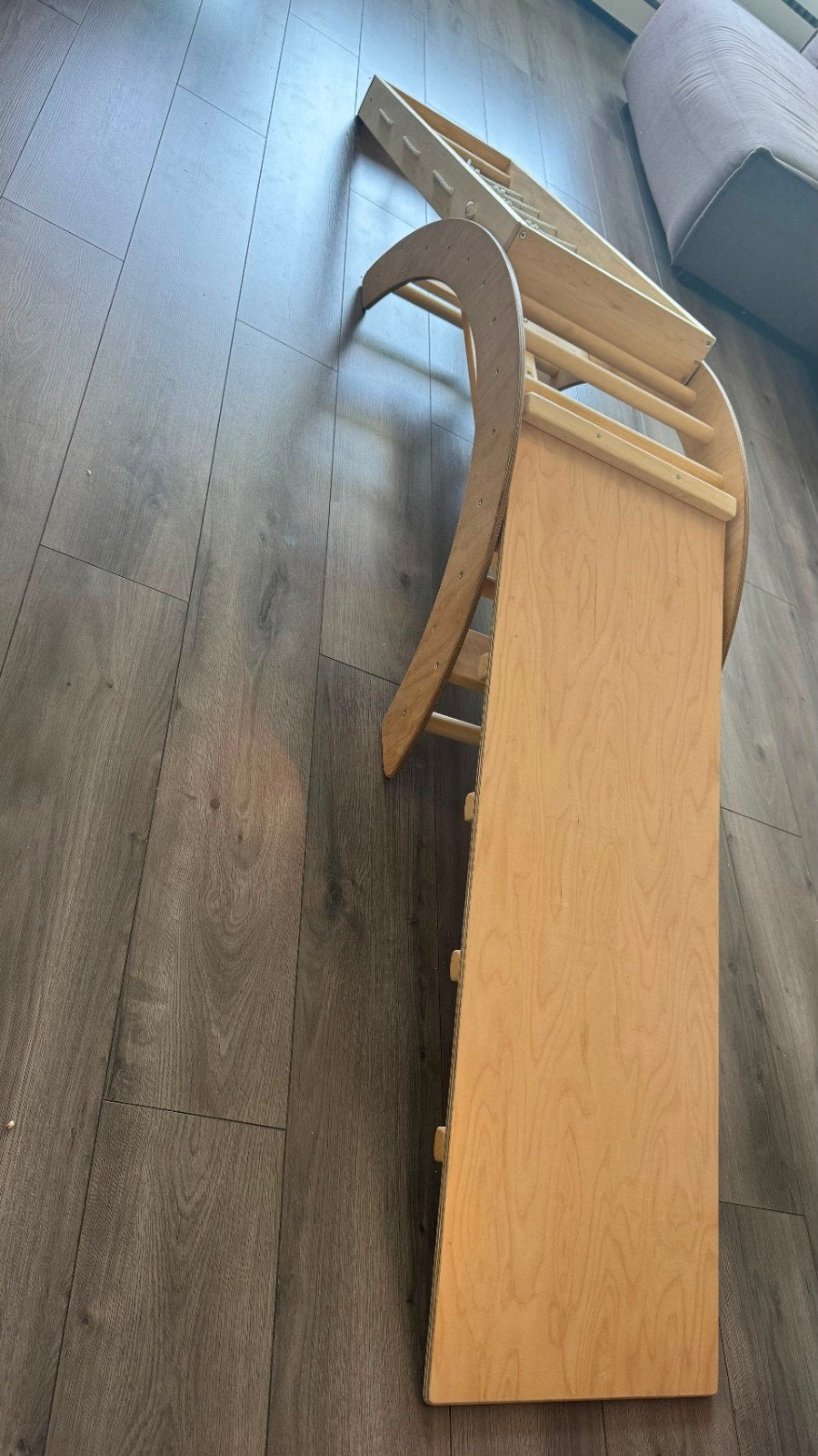 Mooie houten Montessori klimboog / schommel + glijbaan + net, Ophalen, Zo goed als nieuw, Overige typen