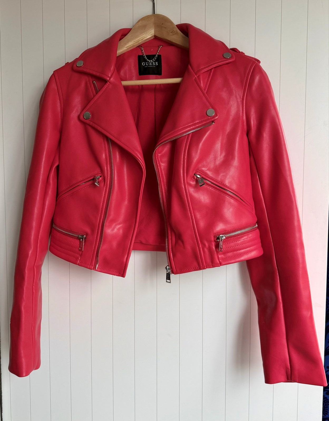 Guess roze leren bikerjack maat S, Ophalen, Zo goed als nieuw, Maat 36 (S), Roze