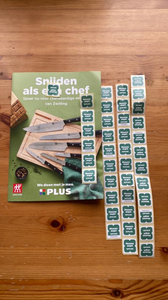 40 zegels voor de Zwilling messen van de Plus, Verzamelen, Plus, Ophalen of Verzenden