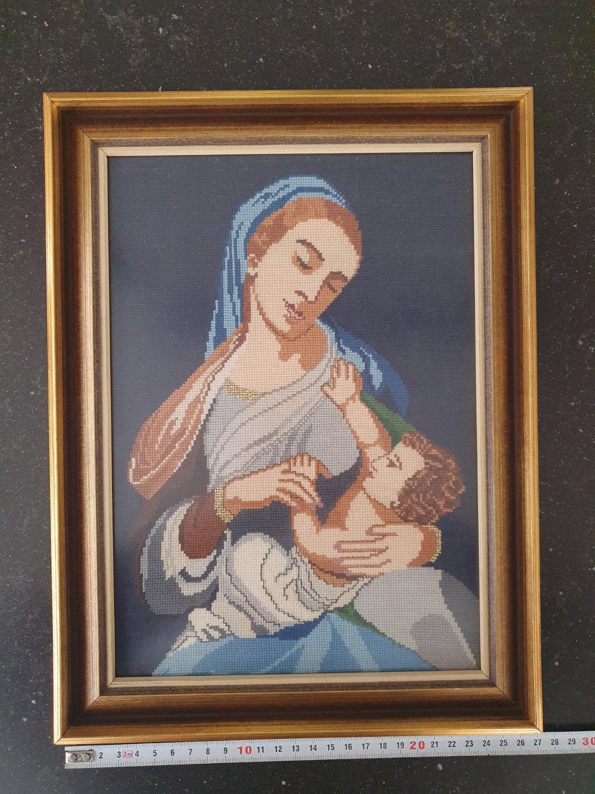 Fijn borduurwerk Maria met kind in lijst, Ophalen of Verzenden