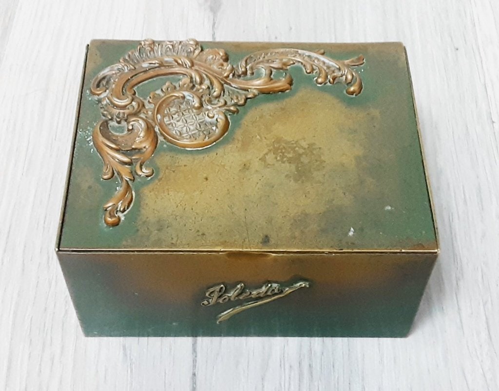 vintage messing doosje binnenkant hout, Verzenden