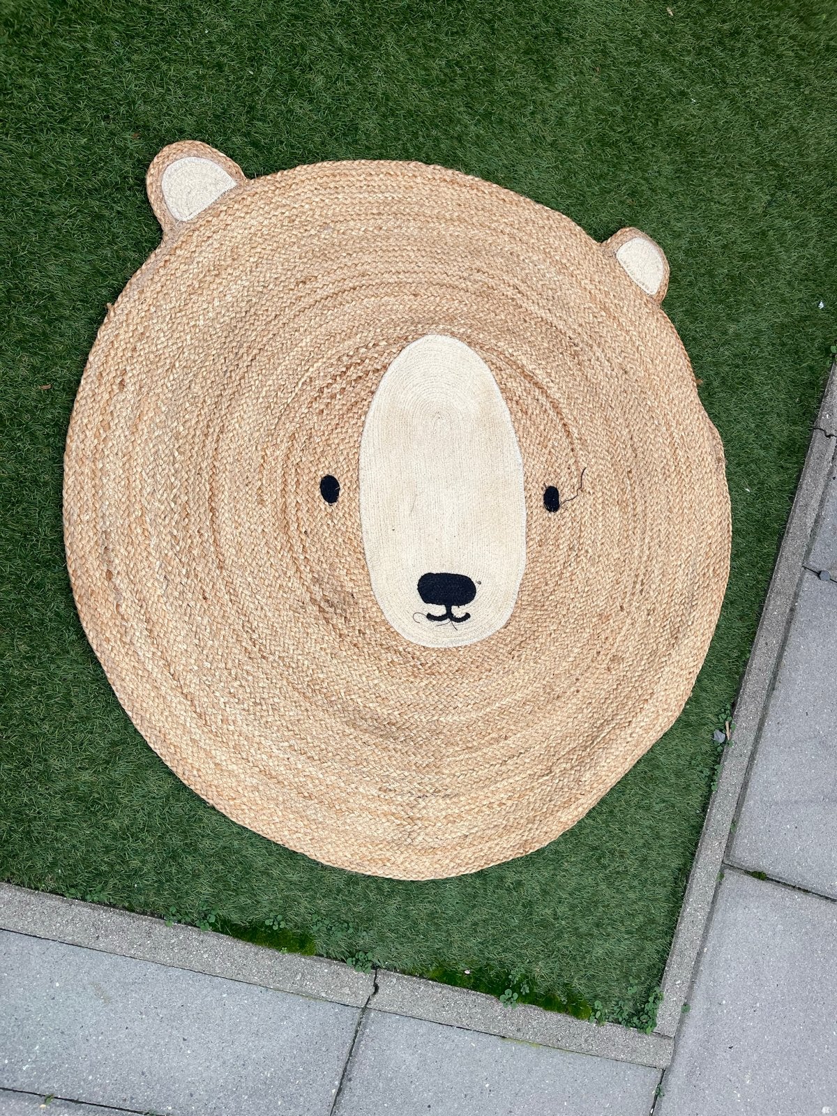 Juten vloerkleed beer kinderkamer H&M, Bruin, Rond, Zo goed als nieuw, 50 tot 100 cm