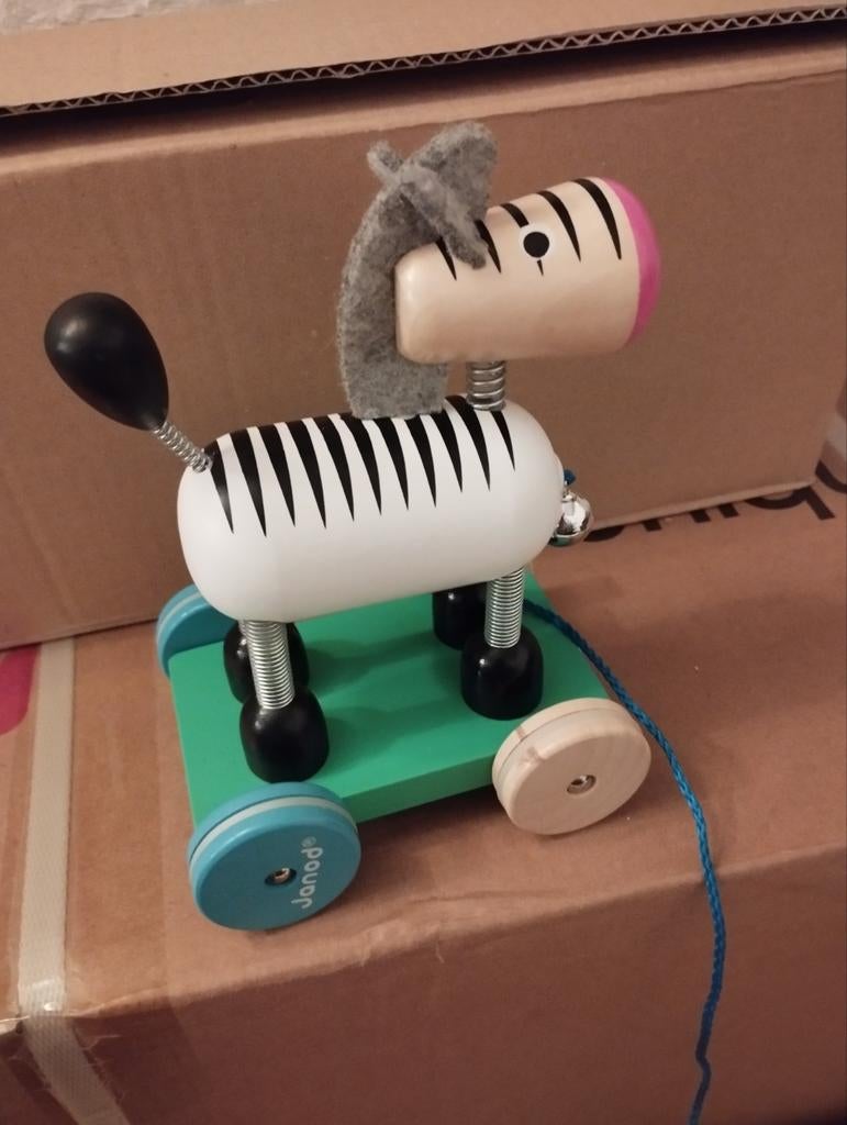 Janod Houten Trekzebra op wielen, Ophalen of Verzenden, Zo goed als nieuw, Jongen of Meisje