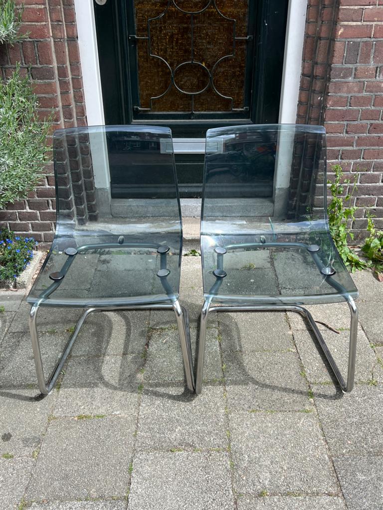 Ikea Tobias slede stoel grijs smoke chroom nog 1 beschikbaar, Huis en Inrichting, Stoelen, Ophalen, Kunststof, Gebruikt, Twee