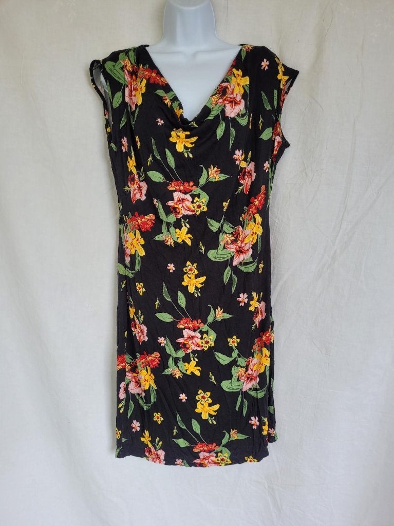Leuke zwarte jurk met bloemetjes mt M merk True Spirit, Maat 38/40 (M), ., Zwart, Ophalen of Verzenden