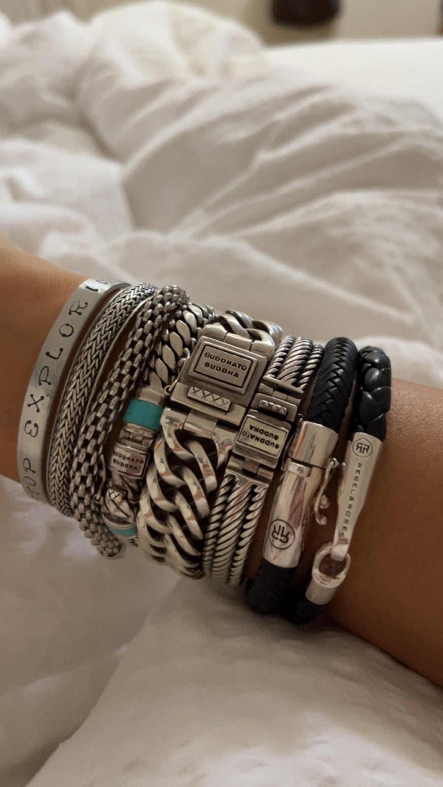 Buddha to Buddha armbanden stack, Ophalen of Verzenden, Zo goed als nieuw, Zwart, Leer