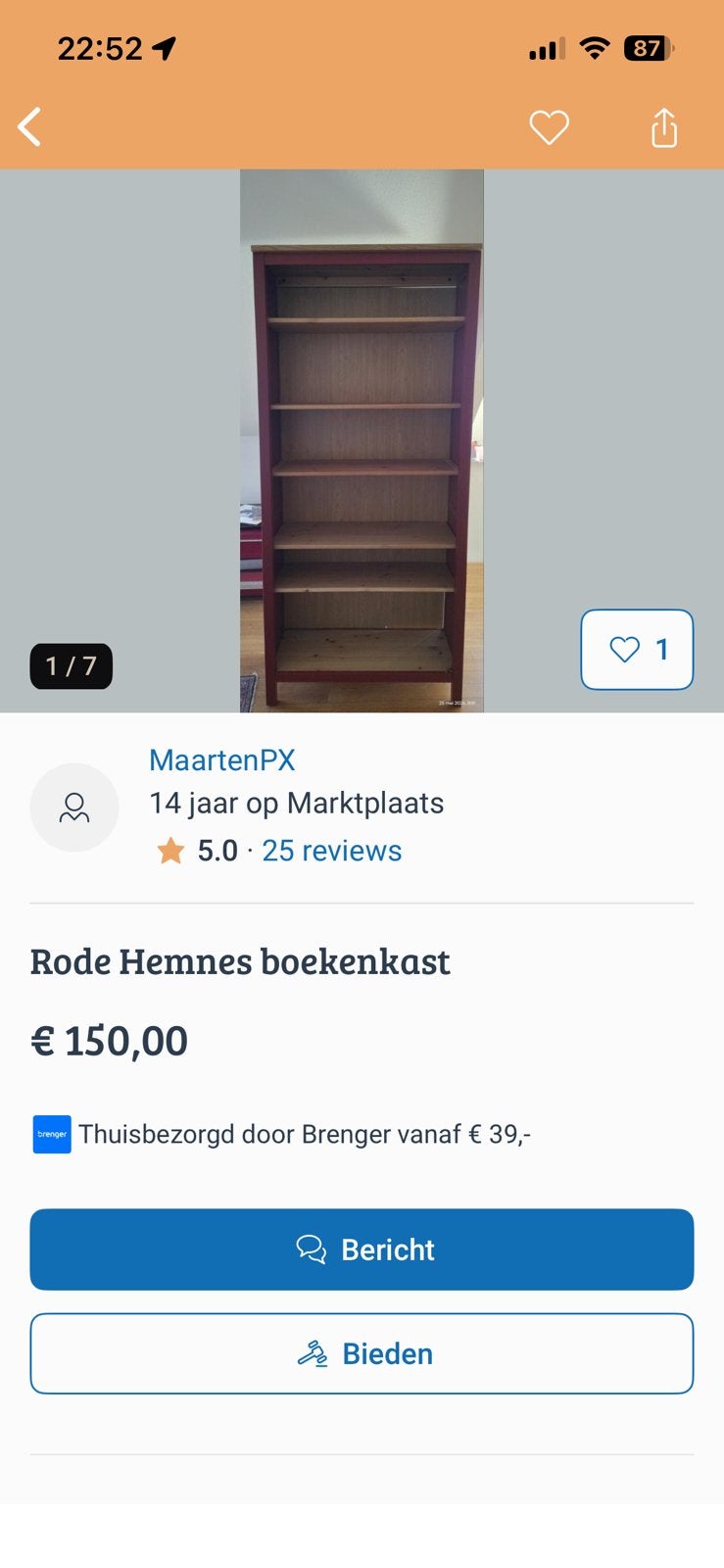 Gezocht: De ikea hemnes boekenkast roodbruin, Ophalen, 50 tot 100 cm, Zo goed als nieuw, Minder dan 100 cm