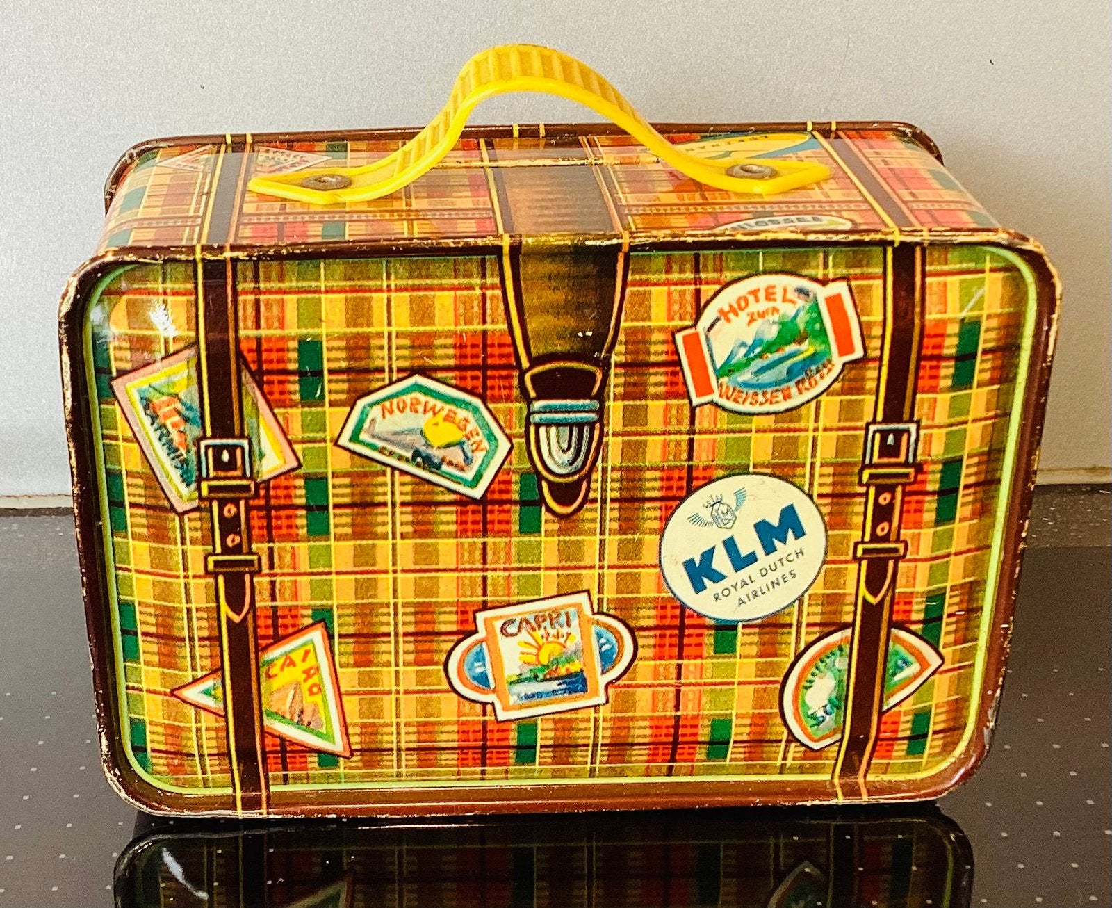 Oude blikken Spaarpot Koffer,KLM,Airline logo’s,R,Z,Germany, Antiek en Kunst, Antiek | Speelgoed, Ophalen