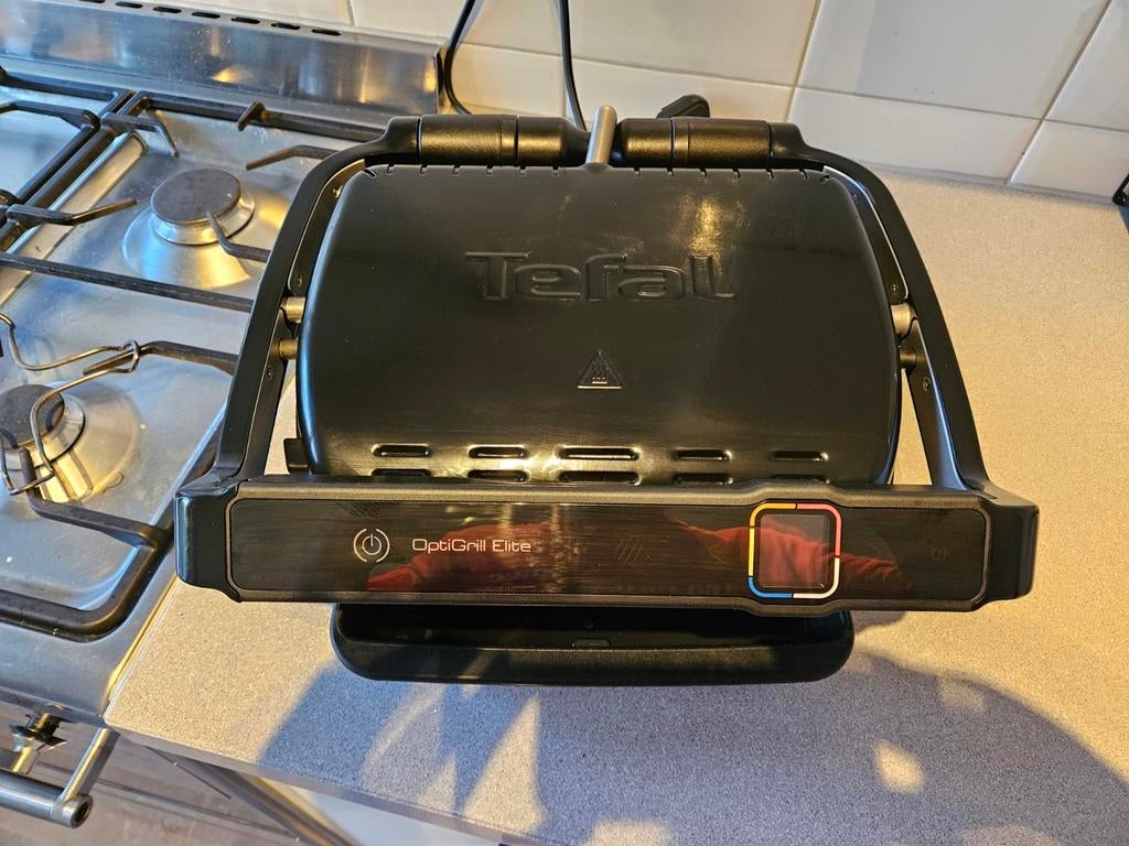 Tefal OptiGrill Elite GC7508 - Intelligente Contactgrill, Witgoed en Apparatuur, Contactgrills, Ophalen of Verzenden, Uitneembare platen