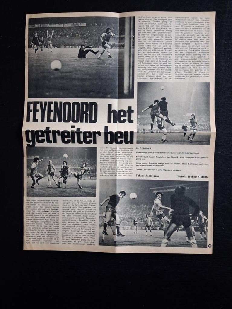 Artikel FC Utrecht - Feyenoord 1973/1974., Verzamelen, Ophalen of Verzenden, 1960 tot 1980, Tijdschrift