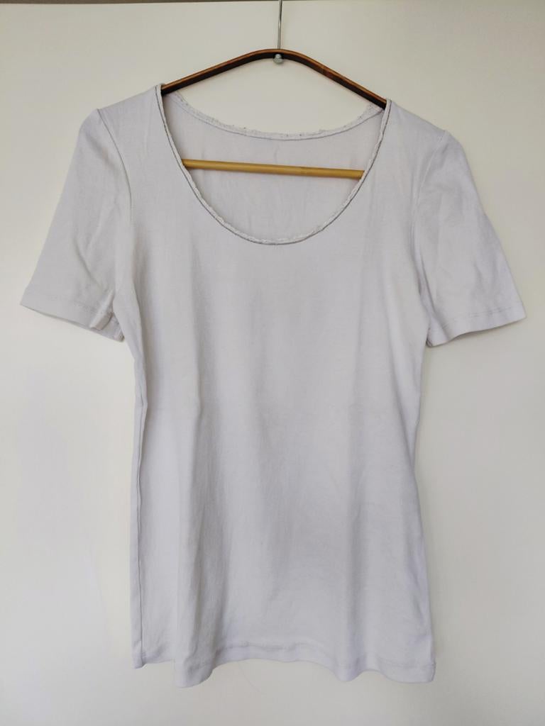 Patrizia Pepe rib shirt wit M40 NW119,-, Kleding | Dames, T-shirts, Ophalen of Verzenden, Zo goed als nieuw, Wit, Korte mouw