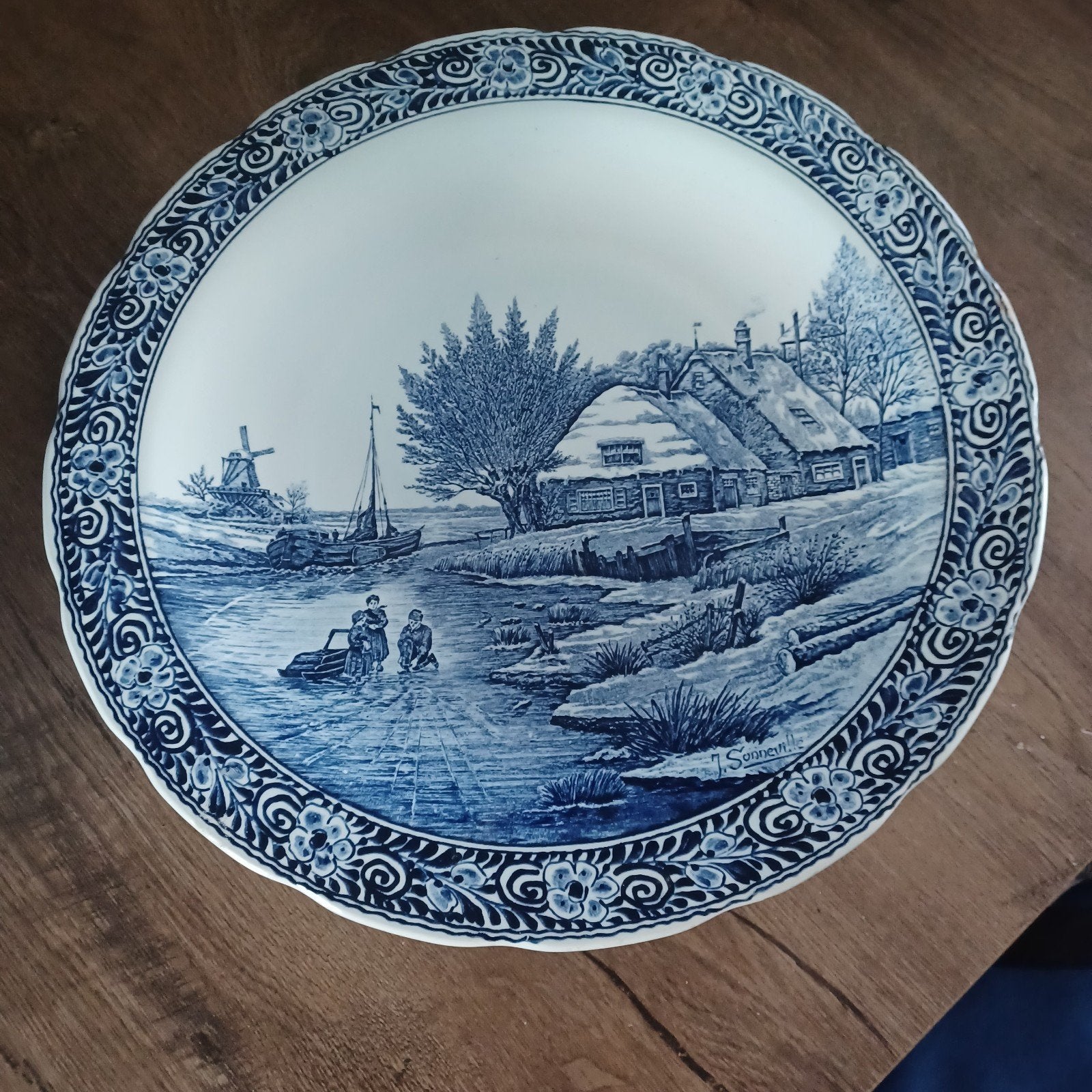 Antiek Delfts Blauw Wandbord - Hollands Landschap, Ophalen of Verzenden