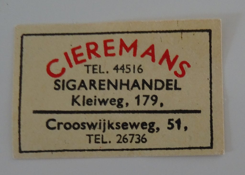 CIEREMANS   Sigarenhandel   ROTTERDAM, Verzenden, Zo goed als nieuw, Luciferdoosjes of -merken