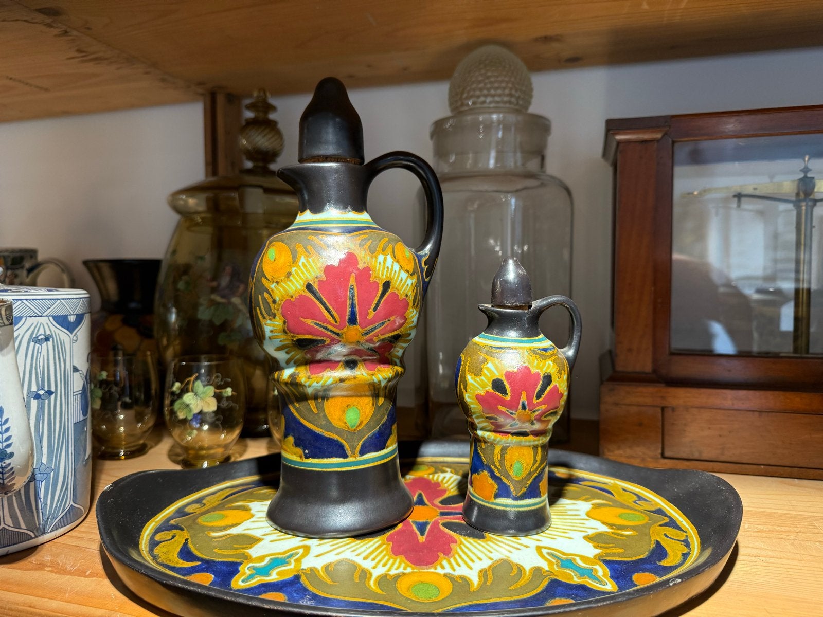 Arnhems Plateel Olie- en Azijnstel, Art Nouveau, Ophalen of Verzenden