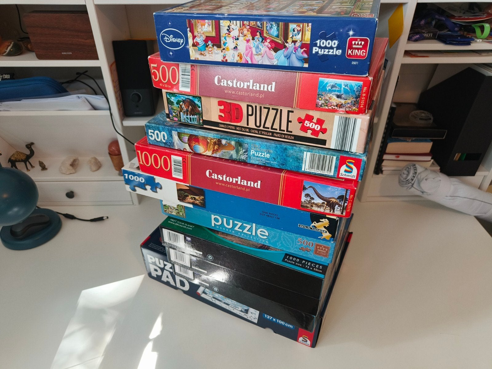 10 Puzzels, 4 van 500-, 6 van 1000 stukjes & Puzzelmat, Ophalen of Verzenden, 500 t/m 1500 stukjes, Zo goed als nieuw, Legpuzzel