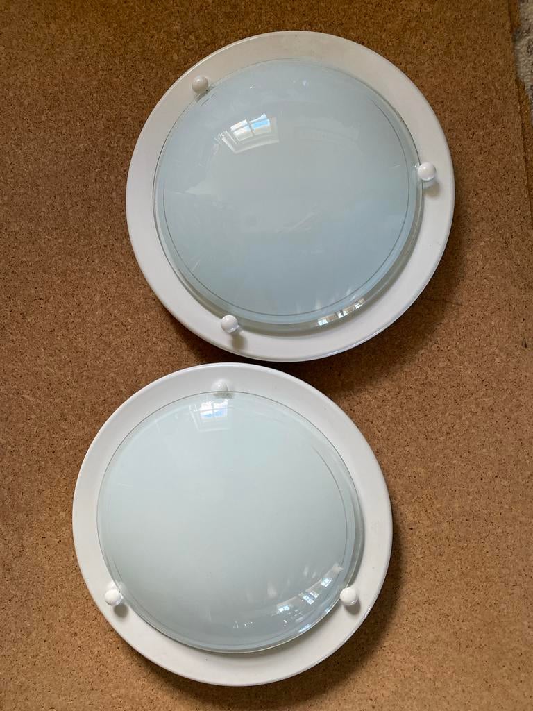 Set van 2 plafondlampen met glazen kap, Huis en Inrichting, Lampen | Plafondlampen, Zo goed als nieuw, Glas, Ophalen of Verzenden