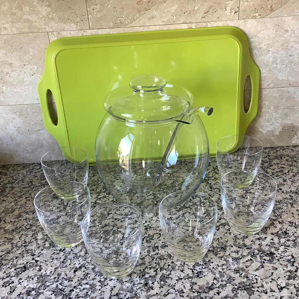 Bowl schaal met deksel + lepel en 6 glazen.Nieuw in doos., Ophalen of Verzenden, Nieuw