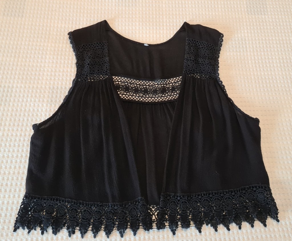GILET MET KANT, Ophalen, Zwart, Maat 42/44 (L), Zo goed als nieuw