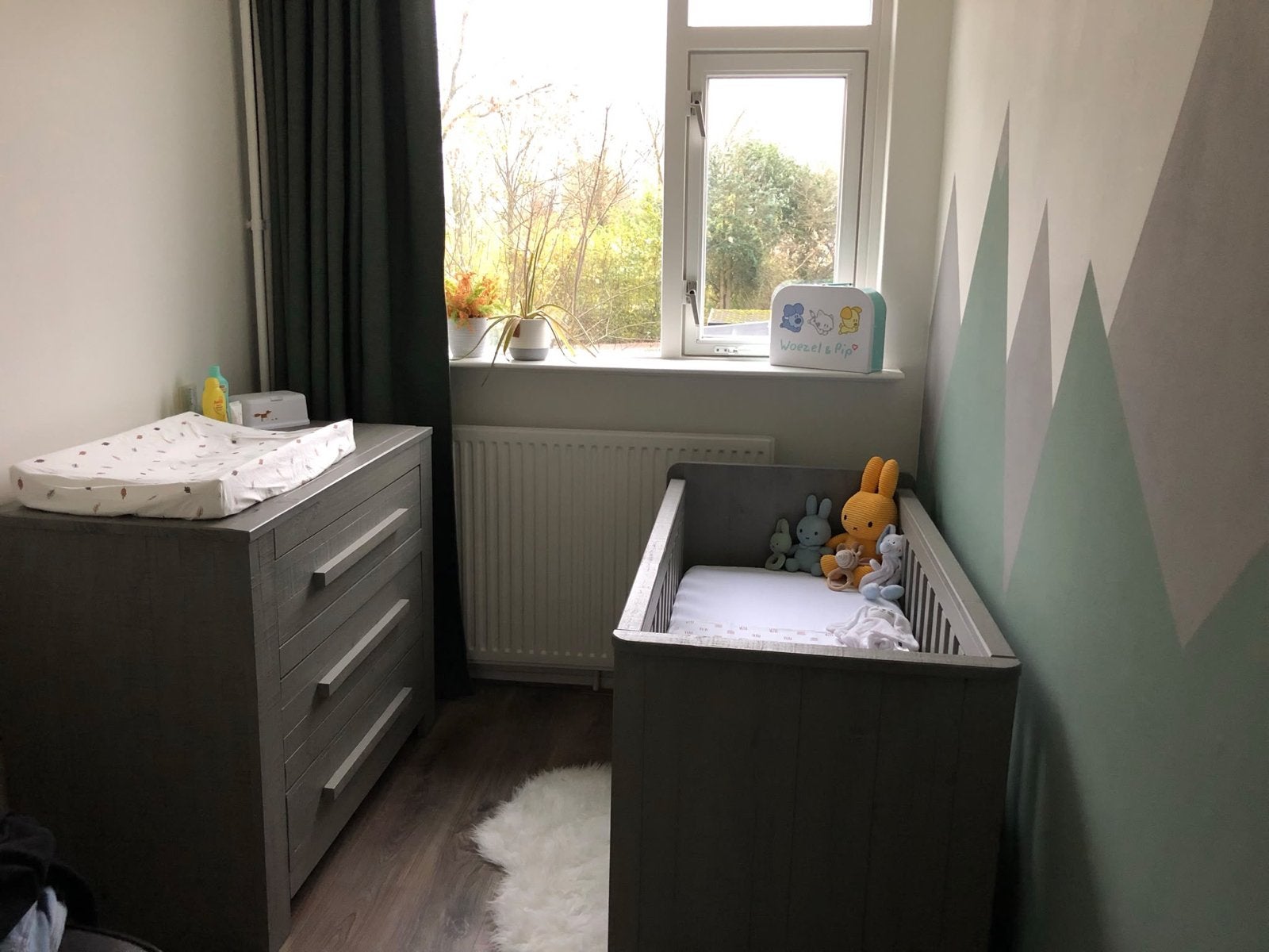 Coming Kids massief hout ledikant en commode Zanzi Grijs, Ophalen, Gebruikt, Lattenbodem, Minder dan 140 cm