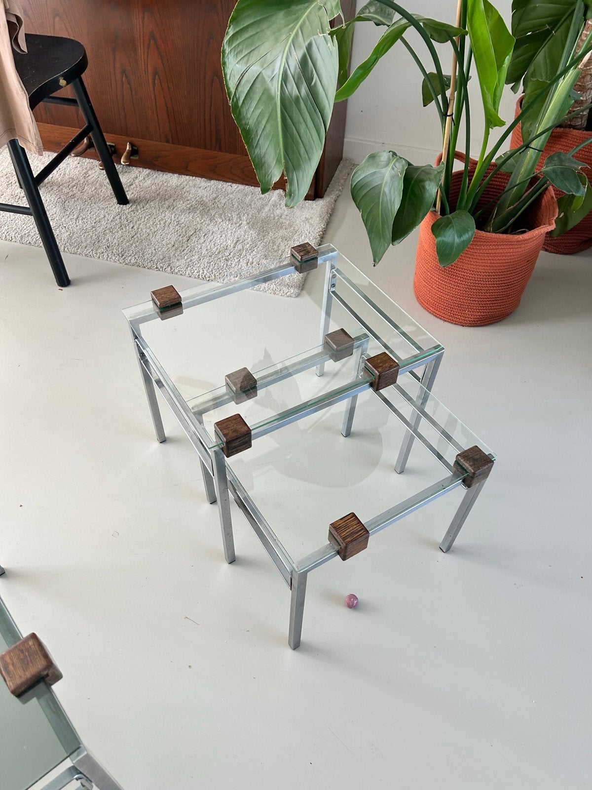 Prachtige Scandinavische Nesting Tables - Vintage Design, Ophalen, Gebruikt, 50 tot 100 cm, Glas