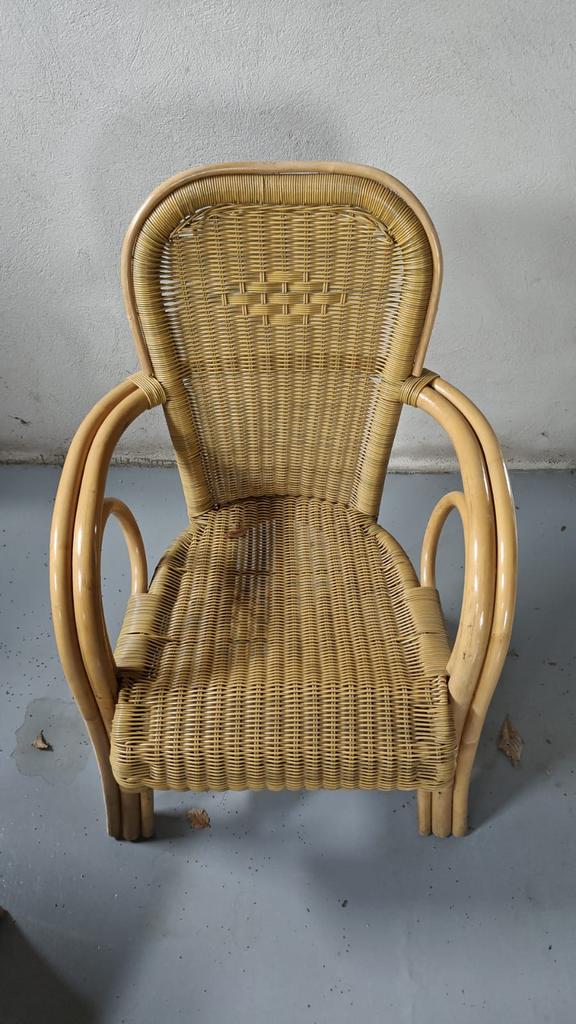 8 vintage rotan eetkamerstoelen met 4 kussens, Huis en Inrichting, Stoelen, Zo goed als nieuw, Bruin, Ophalen