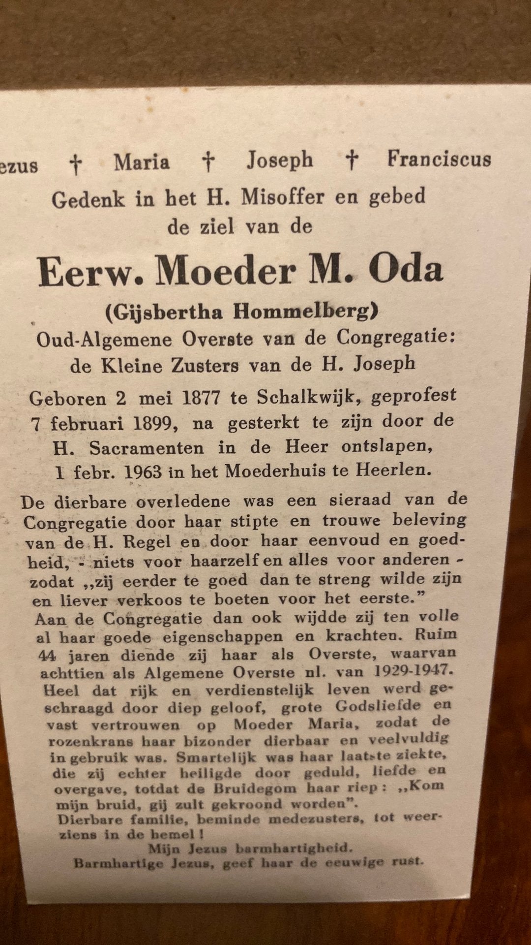 Zr Hommelberg 1877 Schalkwijk 1963 Heerlen, Ophalen of Verzenden