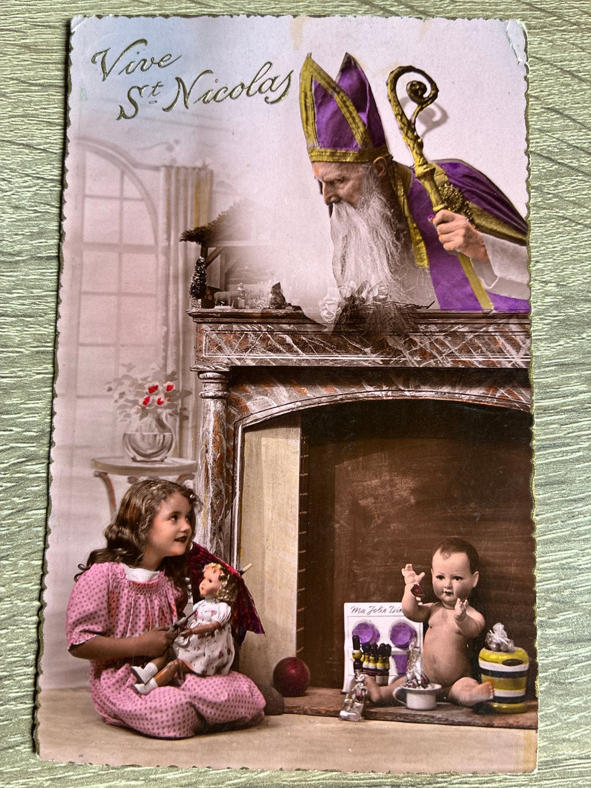 Oude Ansichtkaart: Vive St Nicolas - Sinterklaas met Kind, Ophalen of Verzenden, Voor 1920, Gelopen, Feest(dag)