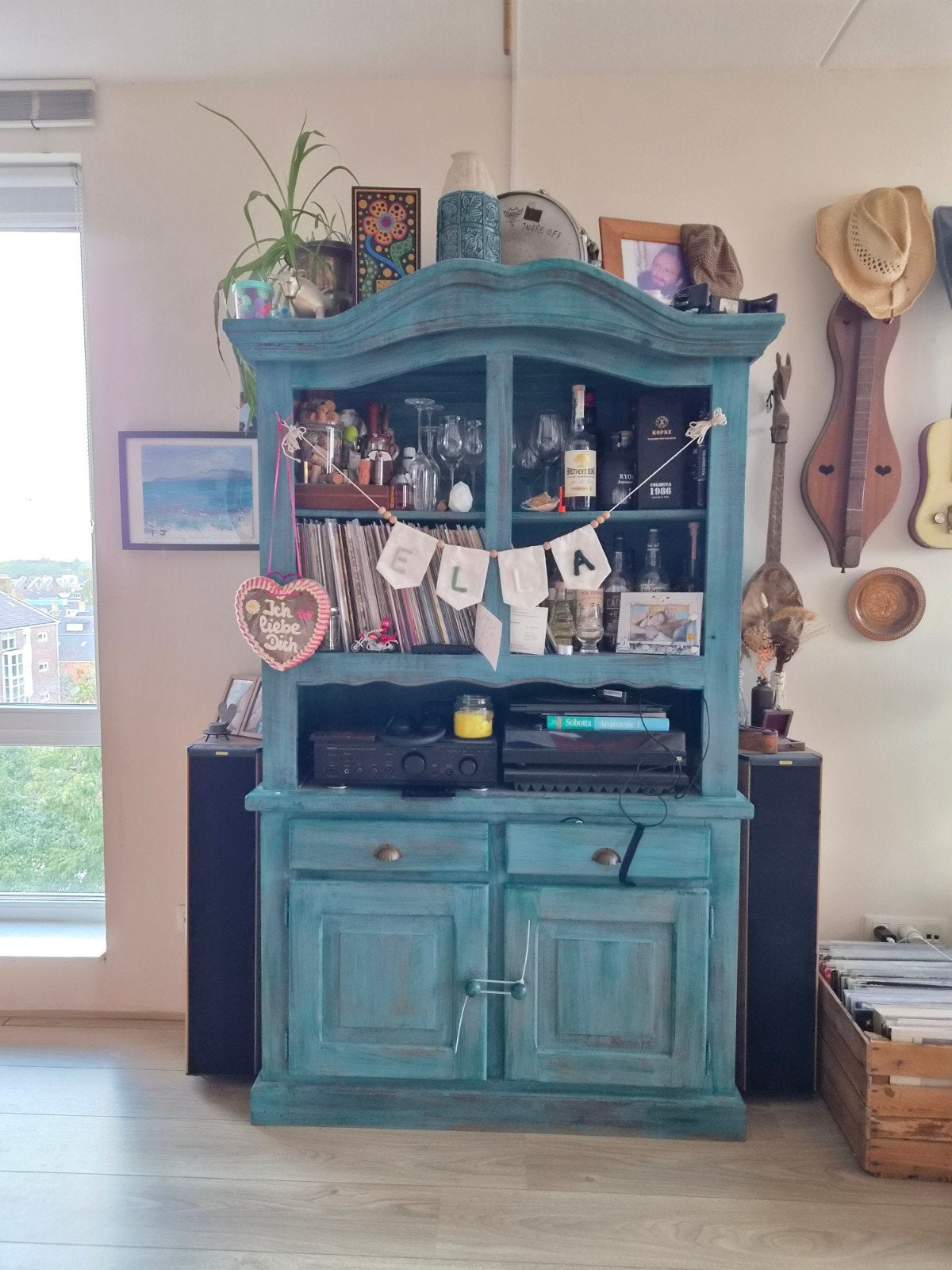 Unieke turquoise kast - H199xB175xD46 cm, Ophalen, Gebruikt