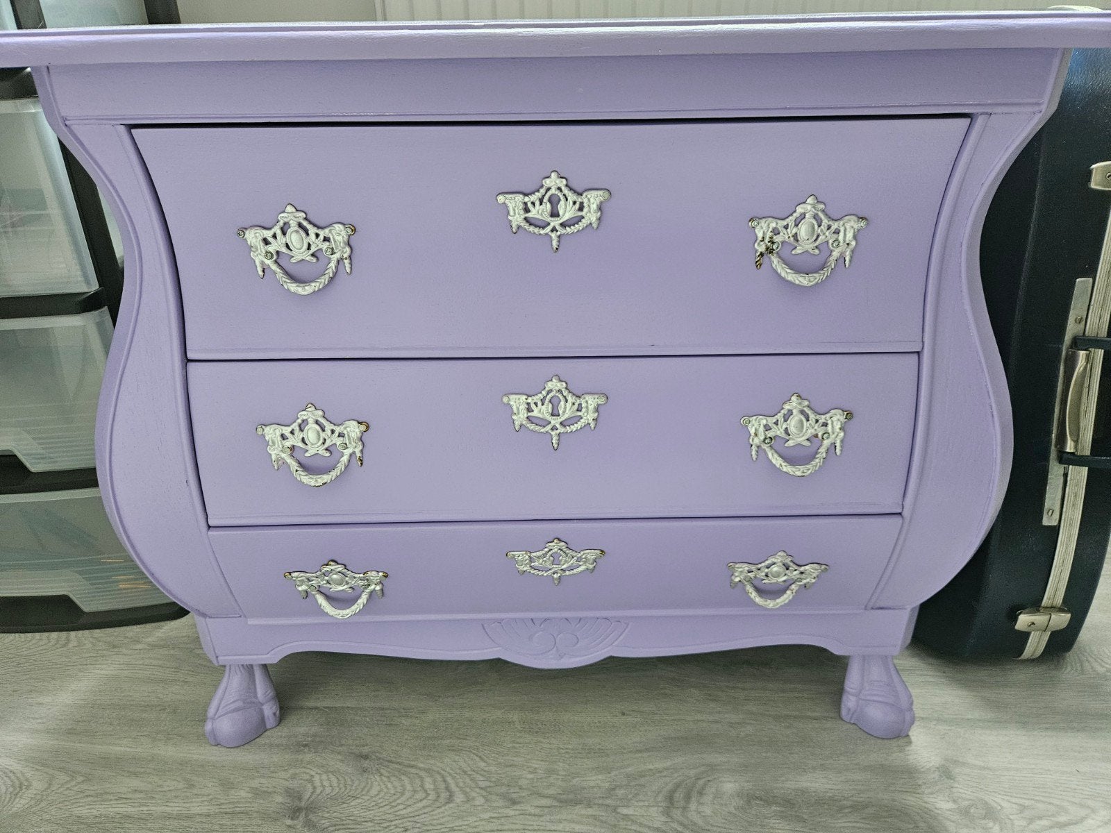 Lila commode met 3 lades - Vintage stijl, Ophalen, Gebruikt, 100 tot 150 cm, 5 laden of meer