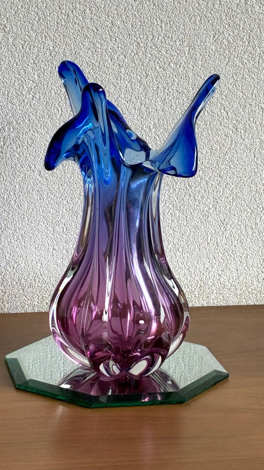 Glazen vaas met 5 glazen tulpen  - Handgemaakt Kunstwerk, Ophalen of Verzenden