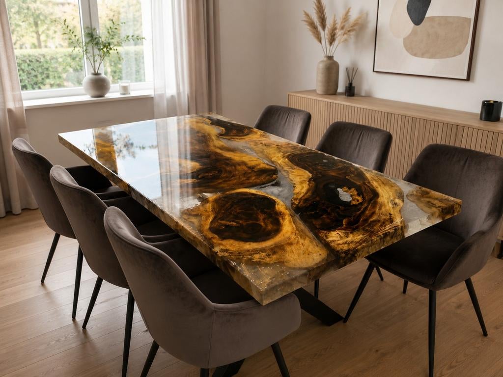 Unieke River Epoxy Eettafel Handgemaakt & Luxe Afwerking, Ophalen, 50 tot 100 cm, Rechthoekig, Nieuw