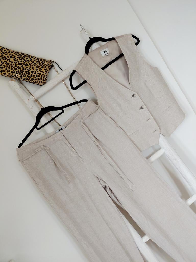 WE beige Linnen️ broek & singlet L NW140,-, Kleding | Dames, Truien en Vesten, Zo goed als nieuw, Maat 42/44 (L), Beige, Ophalen of Verzenden