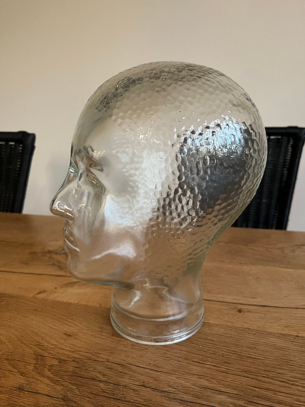 Vintage glazen mannequin hoofd, Gebruikt, Ophalen of Verzenden, Modern, Wit