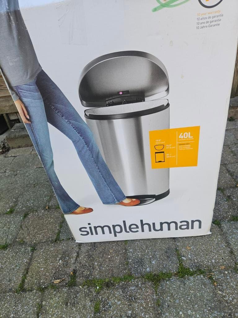 Simplehuman Semi-Round Deluxe Pedaalemmer 40 L nieuw in doos, Met pedaal, 50 tot 75 cm, Nieuw, 40 liter of meer