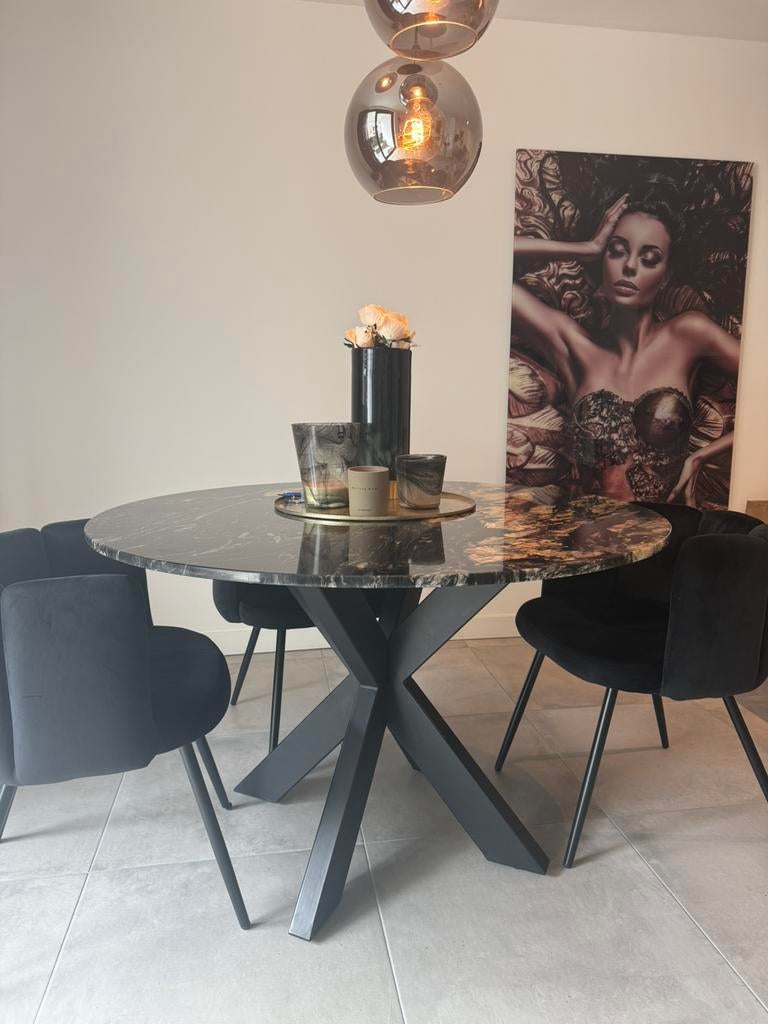 Ronde eettafel natuursteen, Ophalen, Zo goed als nieuw, Rond, 100 tot 150 cm