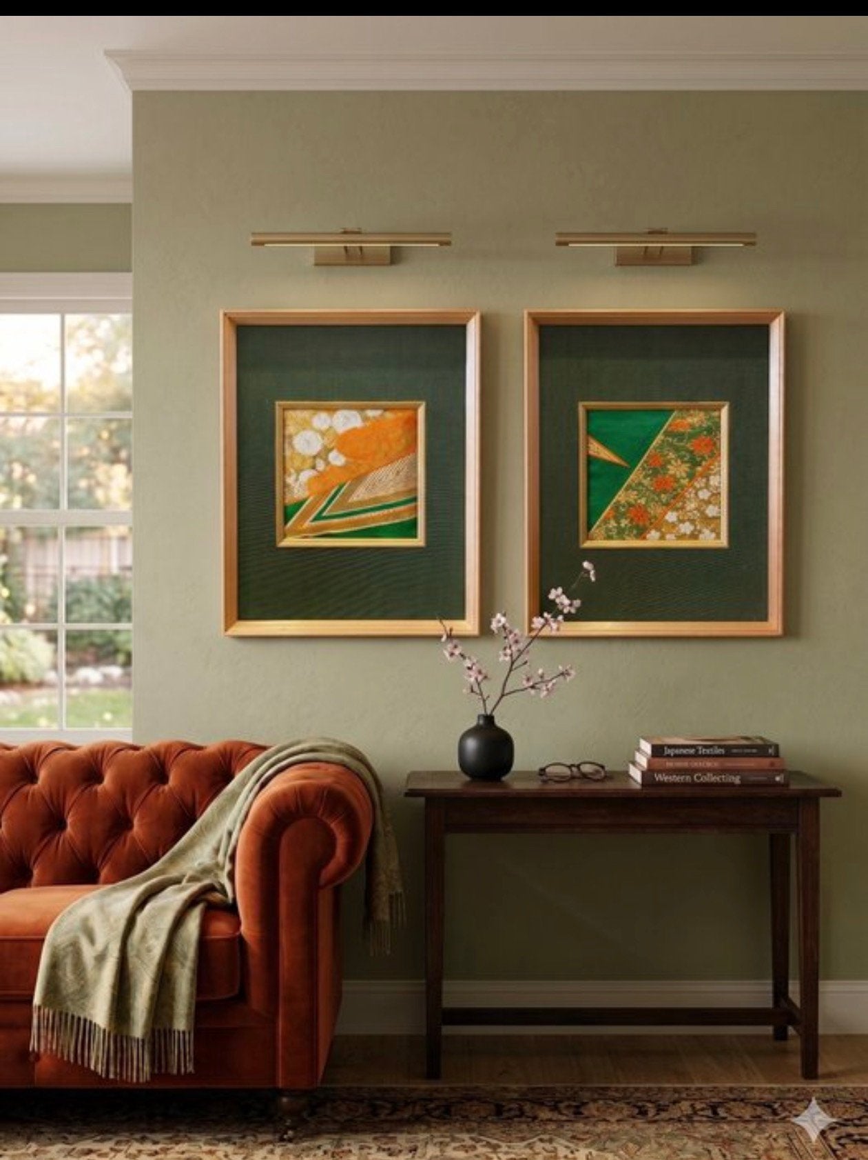 Gouden brokaat Obikunst. Ingelijste textielwandstukken, Ophalen of Verzenden