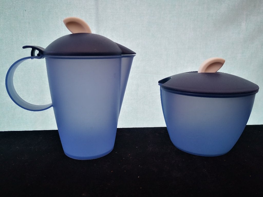 Tupperware Roomstel Melkkan Suikerpot koffie thee of ontbijt, Ophalen of Verzenden, Zo goed als nieuw, Blauw, Overige typen