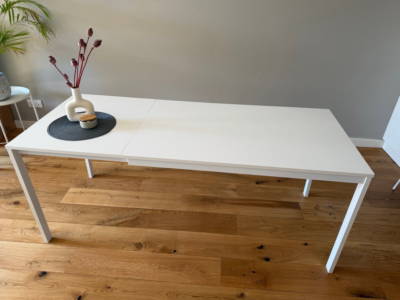 Uitschuifbare eettafel wit - IKEA, Huis en Inrichting, Tafels | Eettafels, Ophalen, Gebruikt, 50 tot 100 cm, 150 tot 200 cm