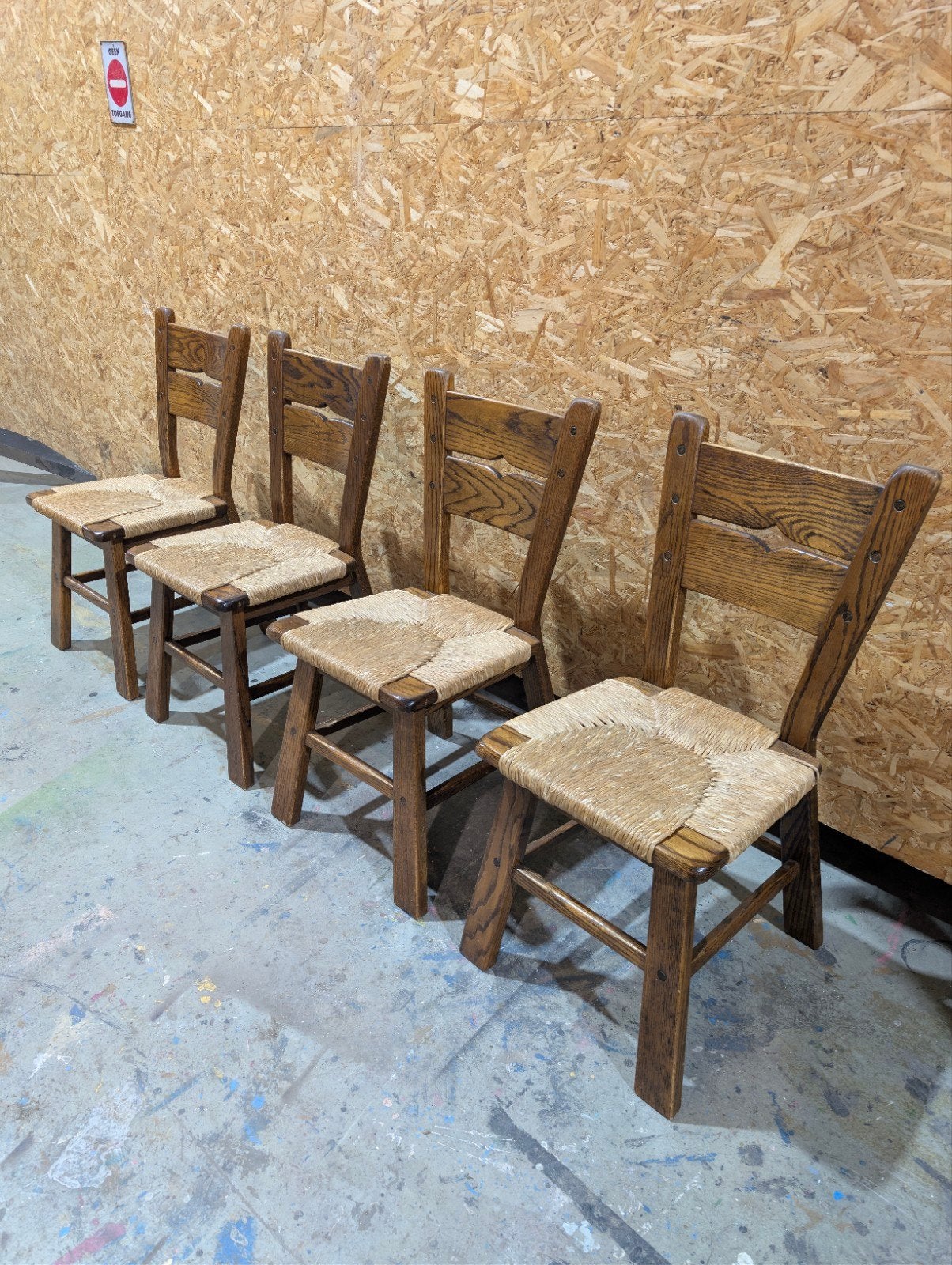 Set van 4 Vintage Brutalistische Eiken Stoelen, Ophalen