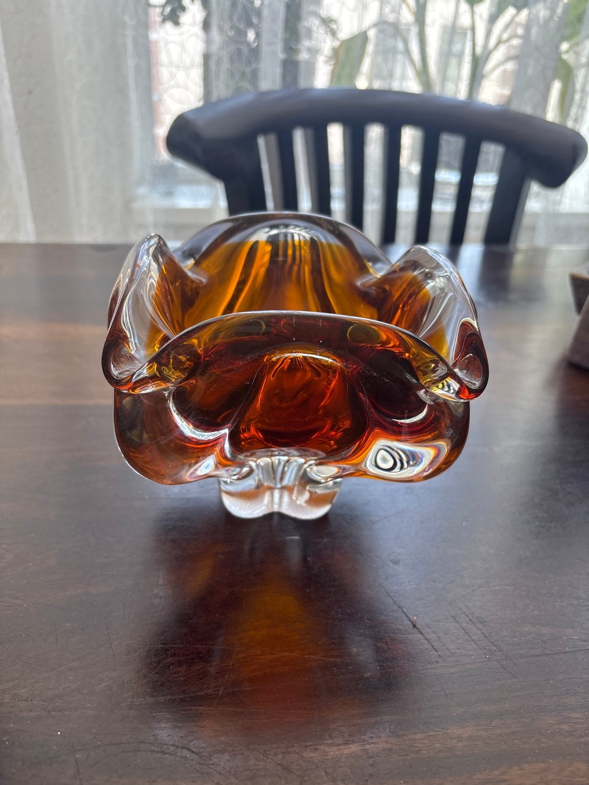 Vintage amberkleurige glazen asbak/schaal, Antiek en Kunst, Antiek | Vazen, Ophalen