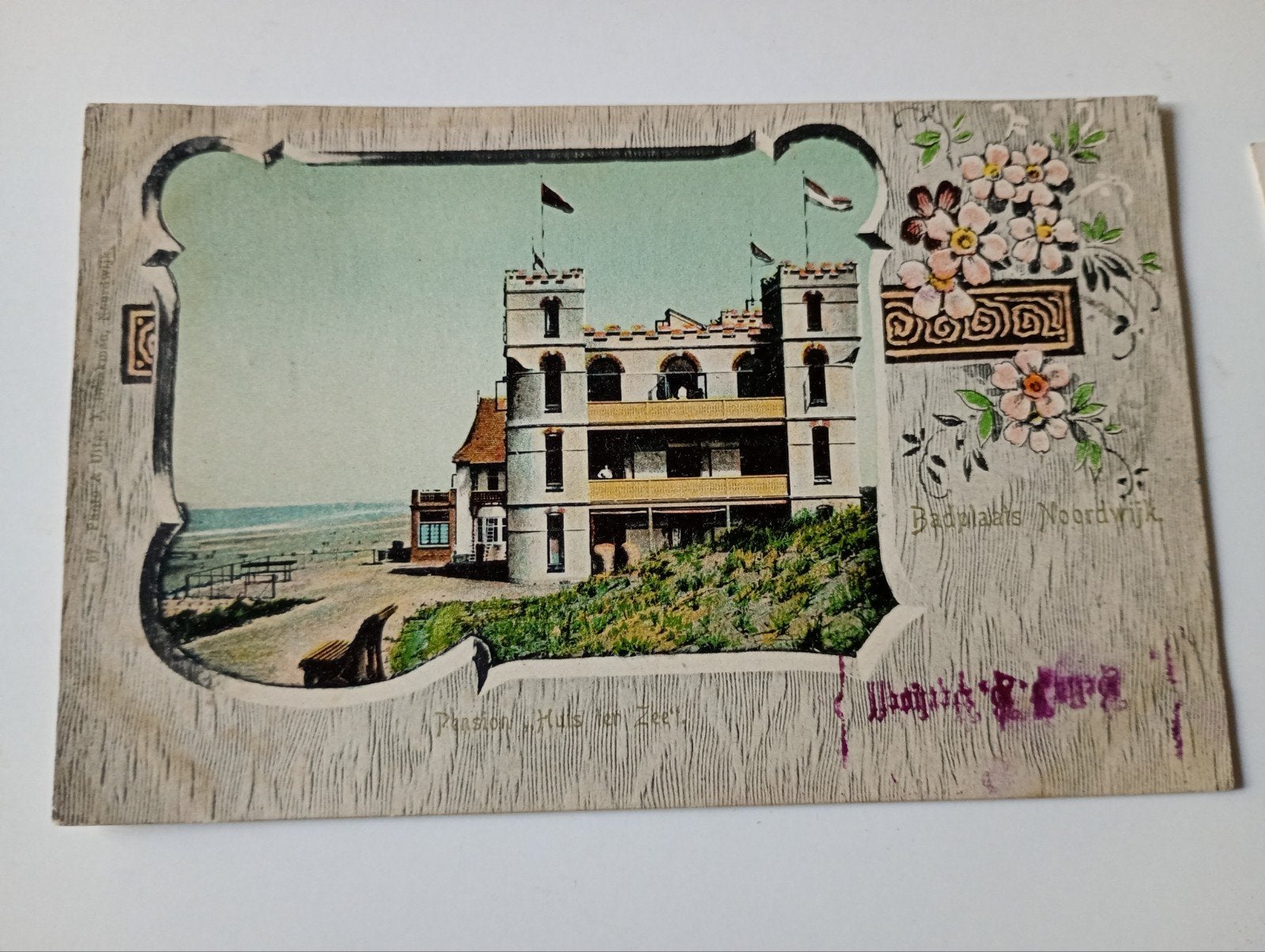 Noordwijk aan Zee Jugendstilkaart met Randversiering 1905, Ophalen of Verzenden, Voor 1920, Gelopen, Zuid-Holland