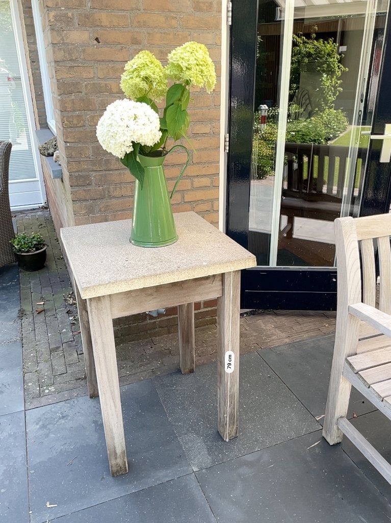 Plantentafel teak en natuursteen, Tuin en Terras, Ophalen, Gebruikt