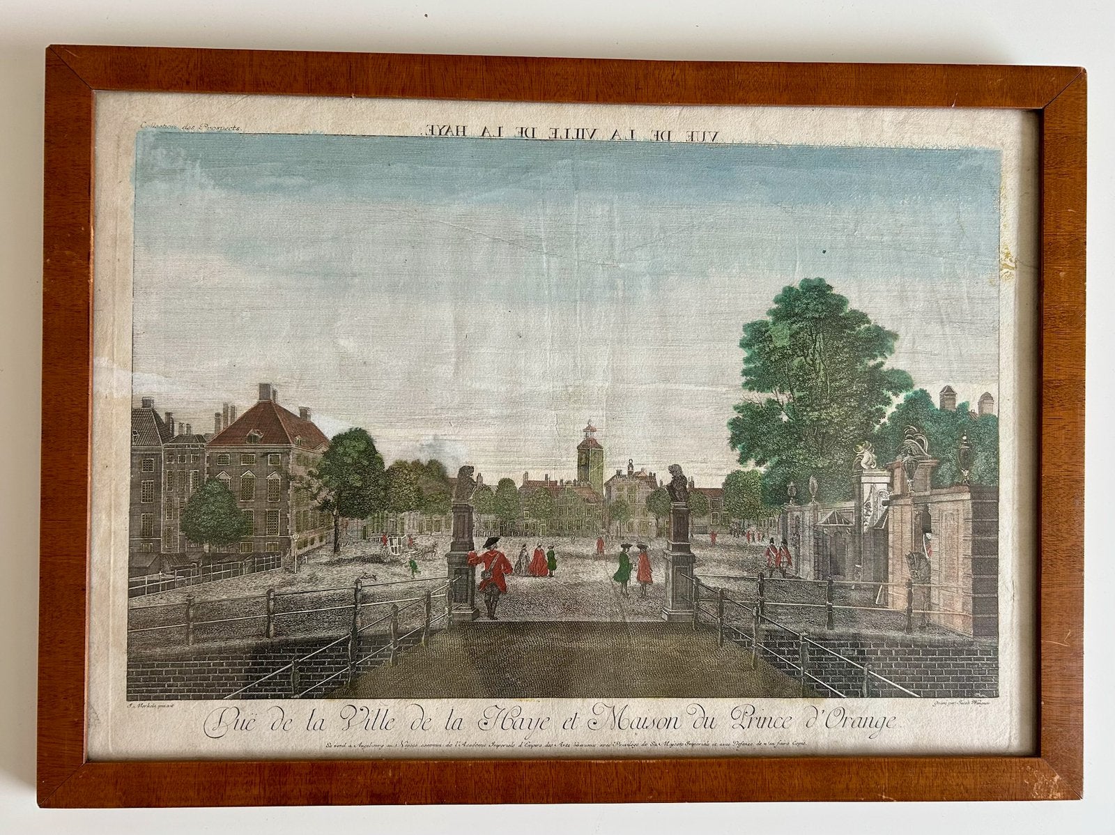 Antieke kopergravure, kijkkastprent ca 1750 Den Haag La Haye, Met tekst, Stadsgezicht, Ophalen of Verzenden, Gravure