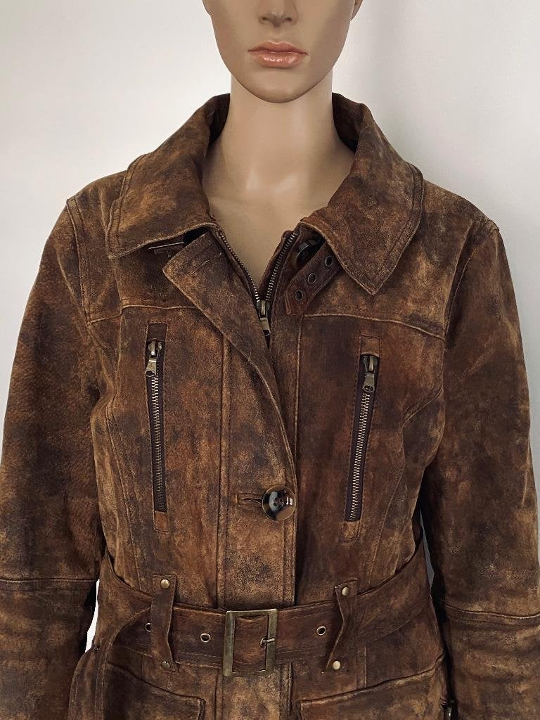 J578 Vintage maat 42=L echt-leren jas winterjas leer parka, Bruin, Maat 42/44 (L), Ophalen of Verzenden, Zo goed als nieuw