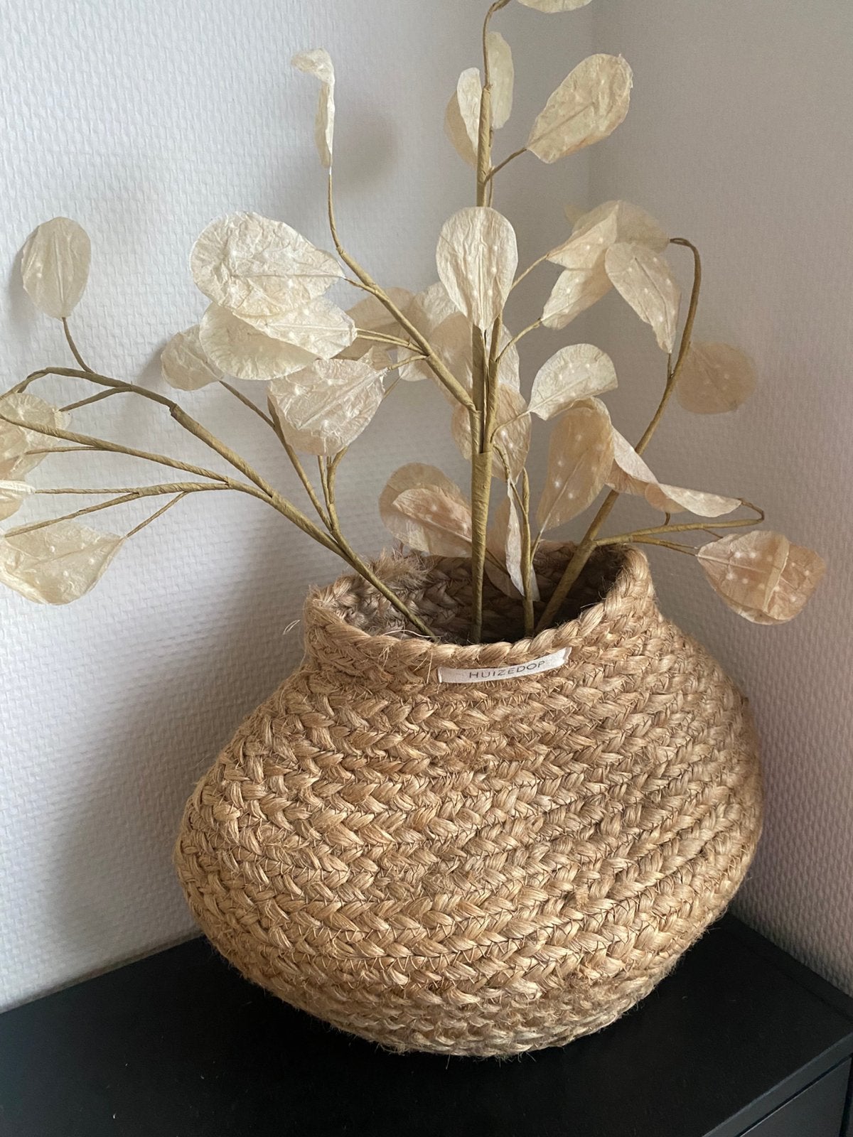 Nieuw Huizedop jute vaas mand met takken voor droogbloemen, Gevlochten, Mand, Rond, Nieuw
