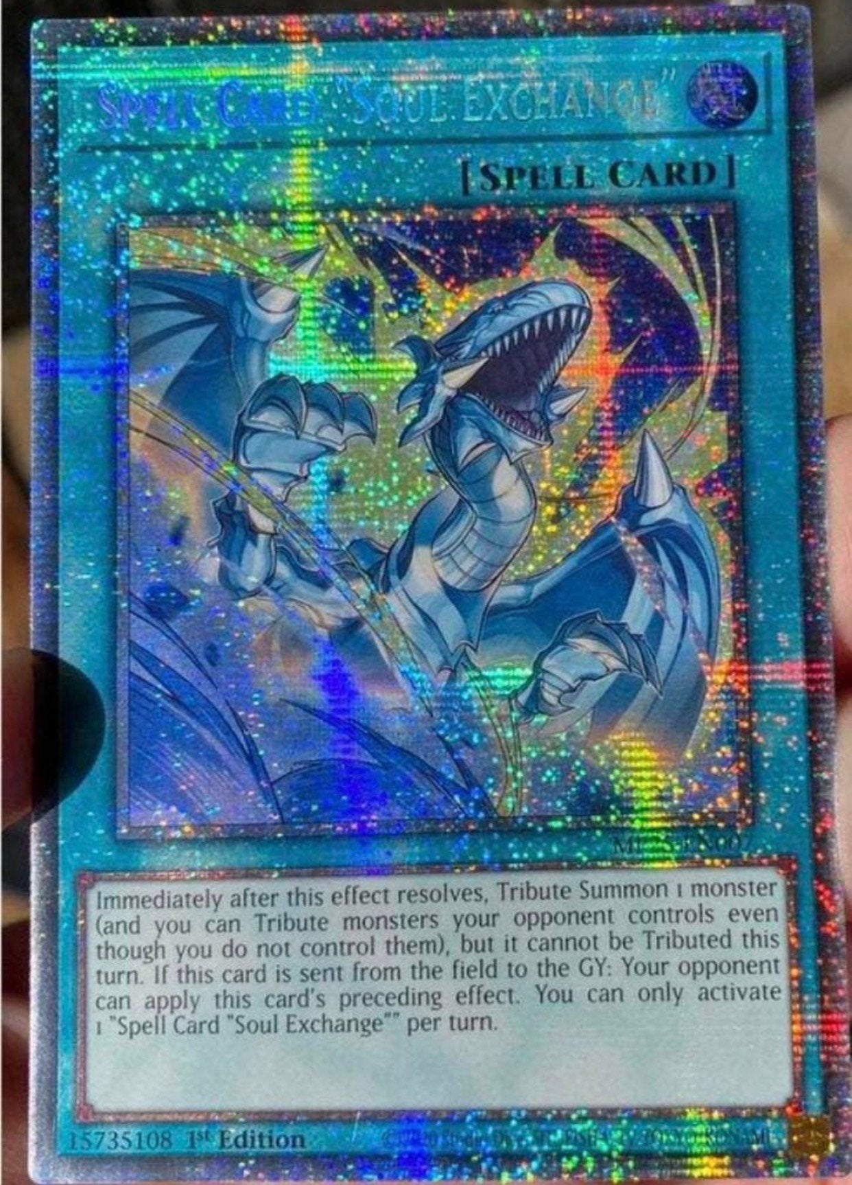 Yu-Gi-Oh! Spell Card “Soul Exchange” MP25 1st Starlight Rare, Ophalen of Verzenden, Zo goed als nieuw, Losse kaart, Foil