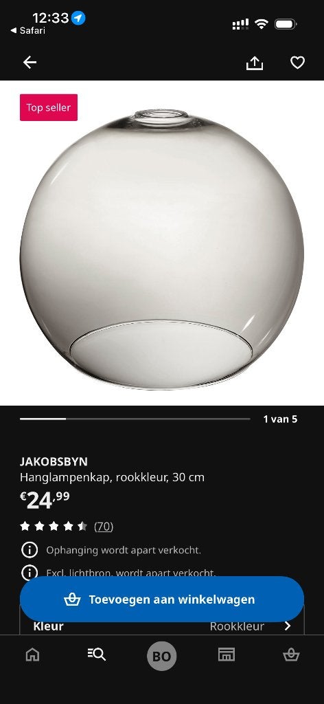 2x IKEA Jakobsyn lampenkap - perfecte staat, Rond, Zo goed als nieuw, Glas, Grijs