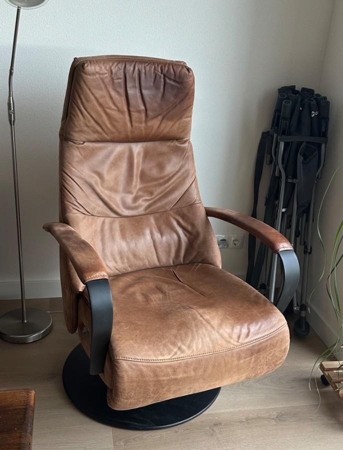 Lederen Relaxfauteuil Umberto L met alle opties, Ophalen, Gebruikt, 50 tot 75 cm, Leer