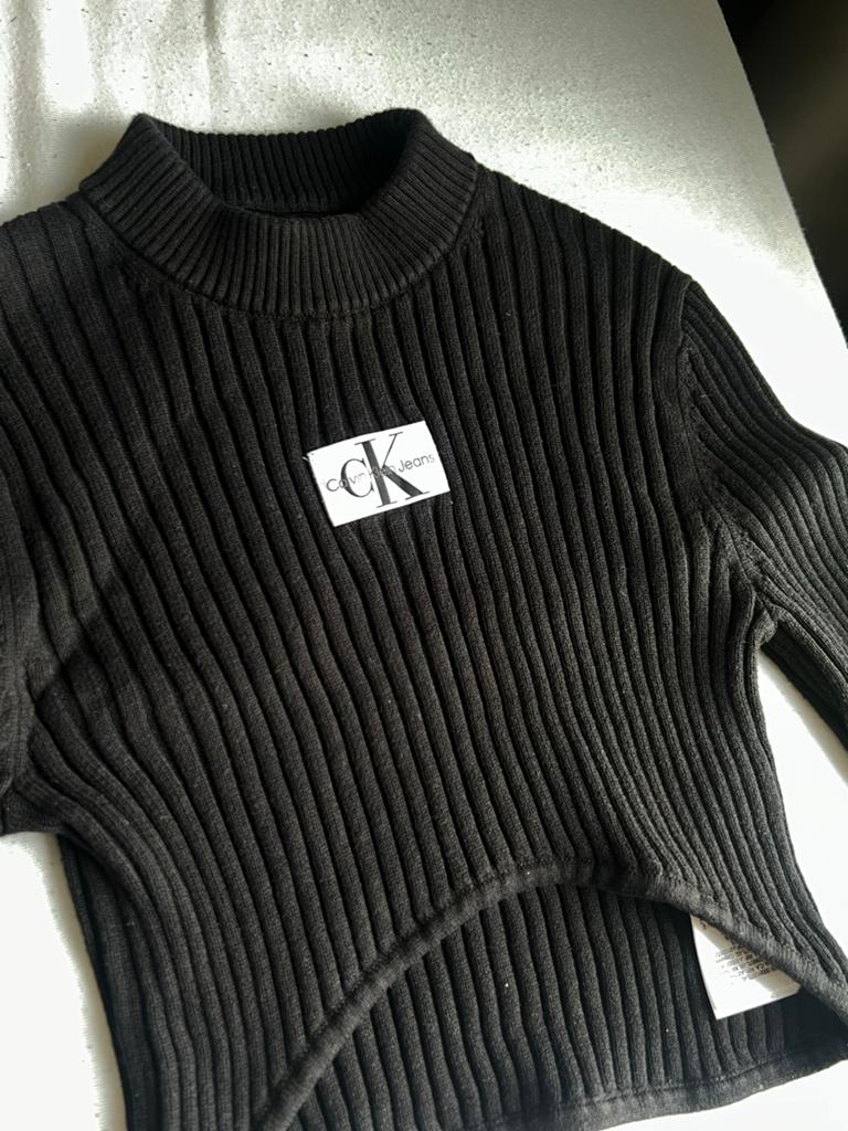 Calvin Klein Cropped Ribgebreide Trui Zwart Origineel, Kleding | Dames, Truien en Vesten, Ophalen of Verzenden, Zo goed als nieuw